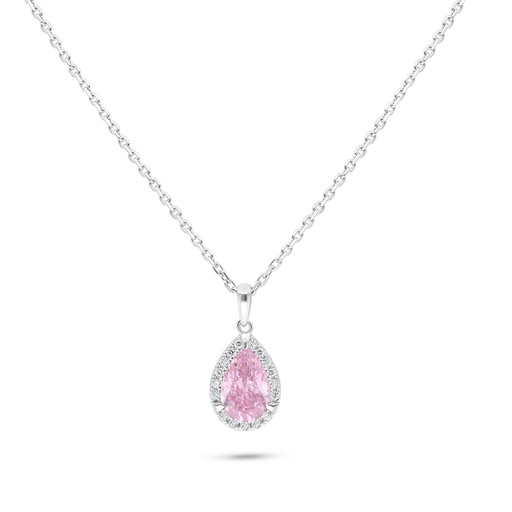 [NCL01PIK00WCZB542] Sterling Silver 925 Necklace Rhodium Plated Embedded With pink Zircon And White Zircon