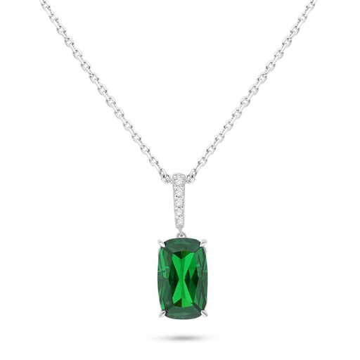 [NCL01EMR00WCZB544] Sterling Silver 925 Necklace Rhodium Plated Embedded With Emerald Zircon And White Zircon