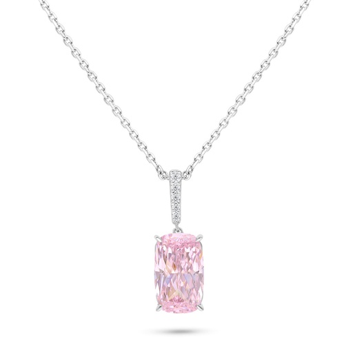 [NCL01PIK00WCZB544] Sterling Silver 925 Necklace Rhodium Plated Embedded With pink Zircon And White Zircon