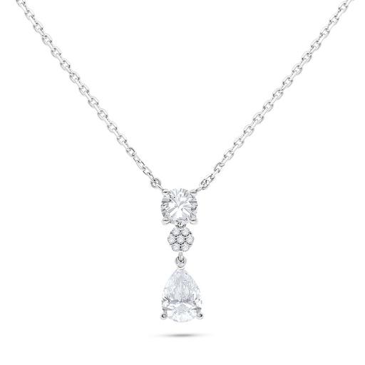 [NCL01WCZ00000B546] Sterling Silver 925 Necklace Rhodium Plated Embedded With White Zircon