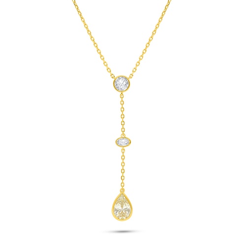 [NCL02CIT00WCZB548] Sterling Silver 925 Necklace Golden Plated Embedded With Yellow Diamond And White Zircon