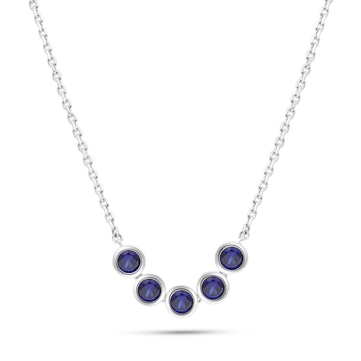 [NCL01SAP00000B552] Sterling Silver 925 Necklace Rhodium Plated Embedded With Sapphire Corundum 