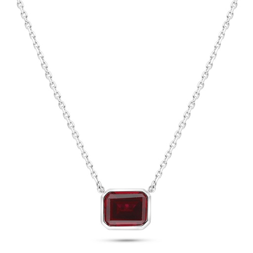 [NCL01RUB00000B554] Sterling Silver 925 Necklace Rhodium Plated Embedded With Ruby Corundum 