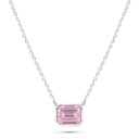 Sterling Silver 925 Necklace Rhodium Plated Embedded With pink Zircon 