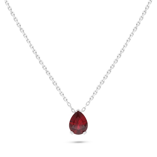 [NCL01RUB00000B555] Sterling Silver 925 Necklace Rhodium Plated Embedded With Ruby Corundum 