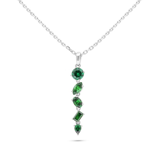 [NCL01EMR00WCZB556] Sterling Silver 925 Necklace Rhodium Plated Embedded With Emerald Zircon And White Zircon