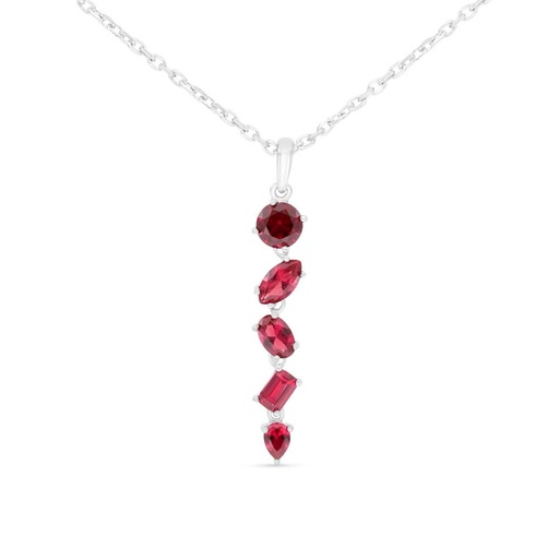 [NCL01RUB00WCZB556] Sterling Silver 925 Necklace Rhodium Plated Embedded With Ruby Corundum And White Zircon