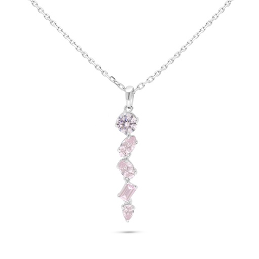 [NCL01PIK00WCZB556] Sterling Silver 925 Necklace Rhodium Plated Embedded With pink Zircon And White Zircon