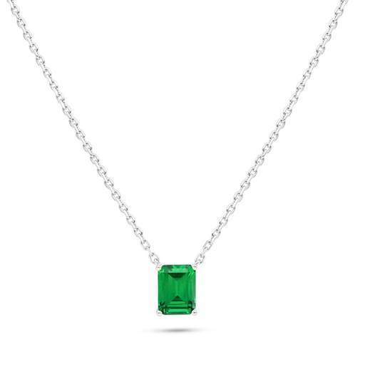 [NCL01EMR00000B557] Sterling Silver 925 Necklace Rhodium Plated Embedded With Emerald Zircon 