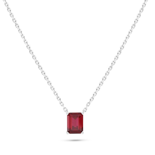 [NCL01RUB00000B557] Sterling Silver 925 Necklace Rhodium Plated Embedded With Ruby Corundum 