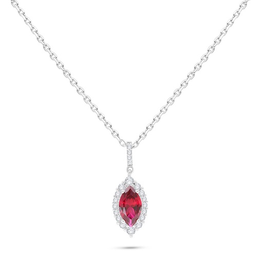 [NCL01RUB00WCZB560] Sterling Silver 925 Necklace Rhodium Plated Embedded With Ruby Corundum And White Zircon