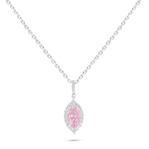 [NCL01PIK00WCZB560] Sterling Silver 925 Necklace Rhodium Plated Embedded With pink Zircon And White Zircon