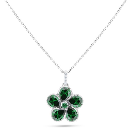 [NCL01EMR00WCZB561] Sterling Silver 925 Necklace Rhodium Plated Embedded With Emerald Zircon And White Zircon