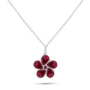 Sterling Silver 925 Necklace Rhodium Plated Embedded With Ruby Corundum And White Zircon