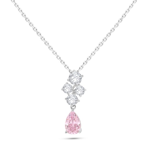 [NCL01PIK00WCZB563] Sterling Silver 925 Necklace Rhodium Plated Embedded With pink Zircon And White Zircon