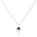 Sterling Silver 925 Necklace Rhodium Plated Embedded With Emerald Zircon And White Zircon