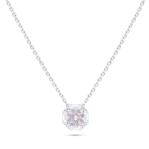 [NCL01PIK00WCZB571] Sterling Silver 925 Necklace Rhodium Plated Embedded With pink Zircon And White Zircon