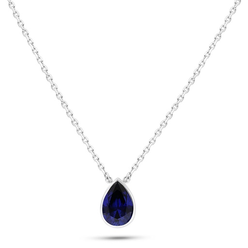 [NCL01SAP00000B573] Sterling Silver 925 Necklace Rhodium Plated Embedded With Sapphire Corundum 