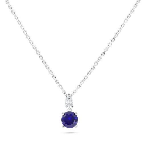 [NCL01SAP00WCZB575] Sterling Silver 925 Necklace Rhodium Plated Embedded With Sapphire Corundum And White Zircon