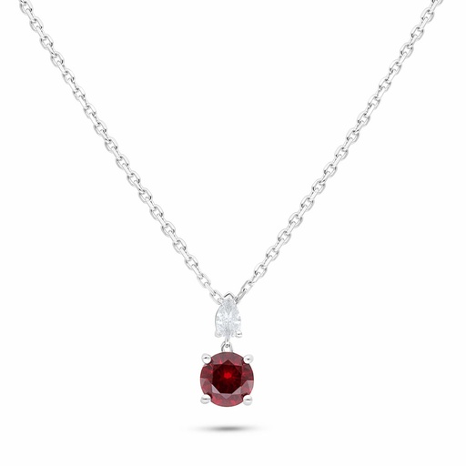 [NCL01RUB00WCZB575] Sterling Silver 925 Necklace Rhodium Plated Embedded With Ruby Corundum And White Zircon