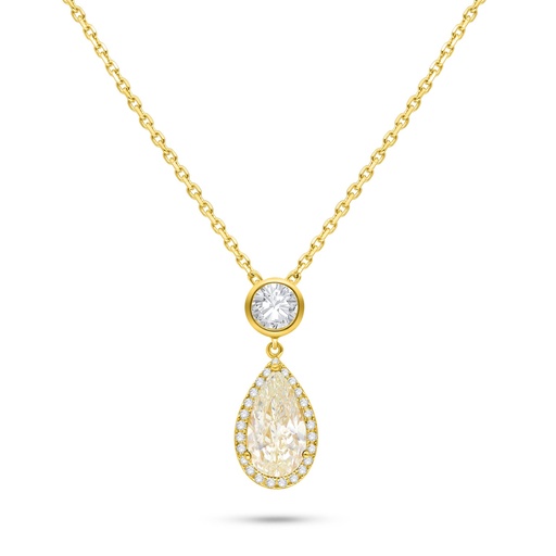 [NCL02CIT00WCZB578] Sterling Silver 925 Necklace Golden Plated Embedded With Yellow Diamond And White Zircon