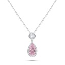 Sterling Silver 925 Necklace Rhodium Plated Embedded With pink Zircon And White Zircon