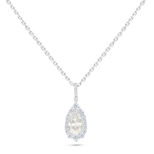 [NCL01CIT00WCZB580] Sterling Silver 925 Necklace Rhodium Plated Embedded With Yellow Diamond And White Zircon