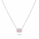 Sterling Silver 925 Necklace Rhodium Plated Embedded With pink Zircon And White Zircon