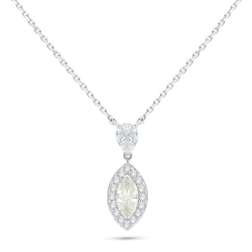 [NCL01CIT00WCZB586] Sterling Silver 925 Necklace Rhodium Plated Embedded With Yellow Diamond And White Zircon