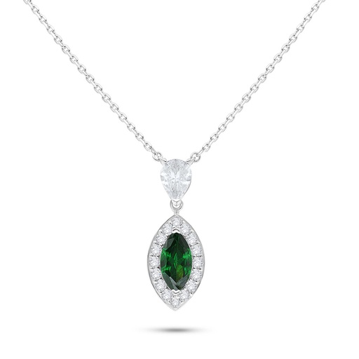 [NCL01EMR00WCZB586] Sterling Silver 925 Necklace Rhodium Plated Embedded With Emerald Zircon And White Zircon