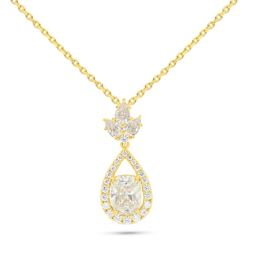 [NCL02CIT00WCZB599] Sterling Silver 925 Necklace Golden Plated Embedded With Yellow Diamond And White Zircon