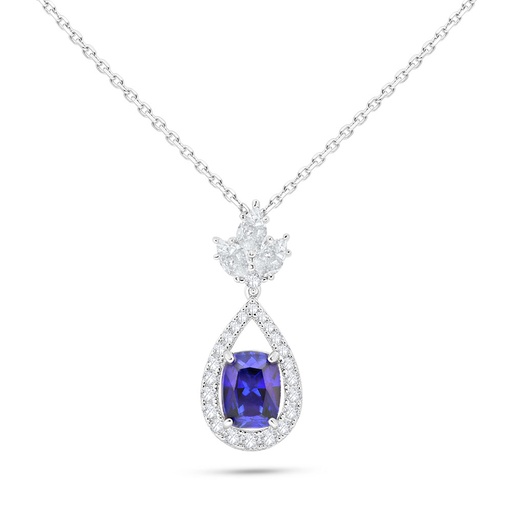 [NCL01SAP00WCZB599] Sterling Silver 925 Necklace Rhodium Plated Embedded With Sapphire Corundum And White Zircon