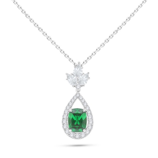 [NCL01EMR00WCZB599] Sterling Silver 925 Necklace Rhodium Plated Embedded With Emerald Zircon And White Zircon