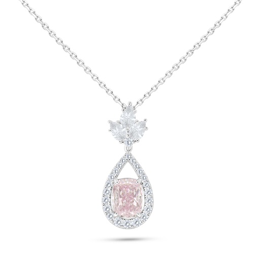 [NCL01PIK00WCZB599] Sterling Silver 925 Necklace Rhodium Plated Embedded With pink Zircon And White Zircon