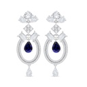 Sterling Silver 925 Earring Rhodium Plated Embedded With Sapphire Corundum And White Zircon