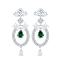 Sterling Silver 925 Earring Rhodium Plated Embedded With Emerald Zircon And White Zircon