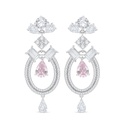 Sterling Silver 925 Earring Rhodium Plated Embedded With Pink Zircon And White Zircon