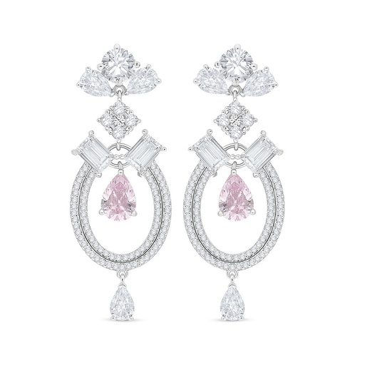 [EAR01PIK00WCZC476] Sterling Silver 925 Earring Rhodium Plated Embedded With Pink Zircon And White Zircon