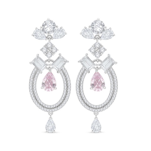 [EAR01PIK00WCZC476] Sterling Silver 925 Earring Rhodium Plated Embedded With Pink Zircon And White Zircon