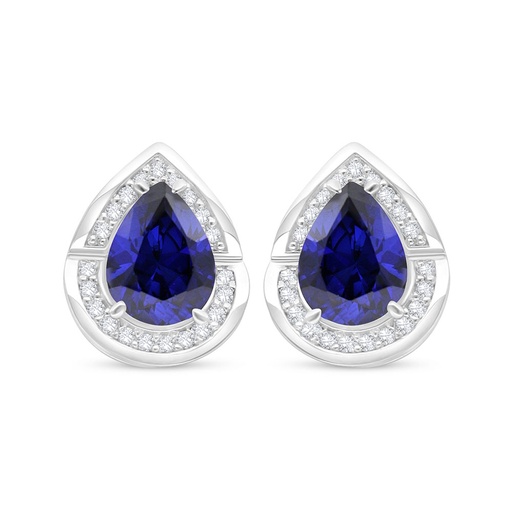[EAR01SAP00WCZC478] Sterling Silver 925 Earring Rhodium Plated Embedded With Sapphire Corundum And White Zircon