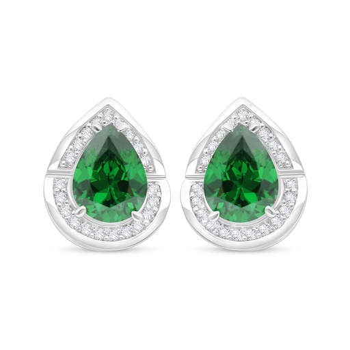 [EAR01EMR00WCZC478] Sterling Silver 925 Earring Rhodium Plated Embedded With Emerald Zircon And White Zircon