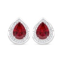 Sterling Silver 925 Earring Rhodium Plated Embedded With Ruby Corundum And White Zircon