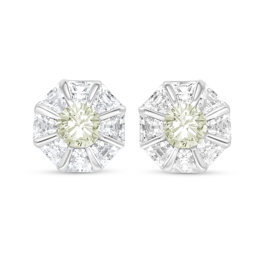 [EAR01CIT00WCZC479] Sterling Silver 925 Earring Rhodium Plated Embedded With Yellow Diamond And White Zircon