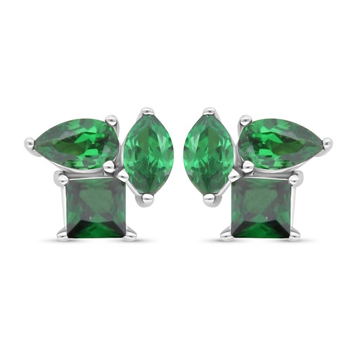 [EAR01EMR00000C480] Sterling Silver 925 Earring Rhodium Plated Embedded With Emerald Zircon And White Zircon