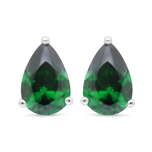 [EAR01EMR00000C483] Sterling Silver 925 Earring Rhodium Plated Embedded With Emerald Zircon 