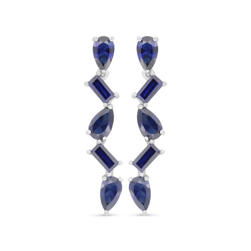 [EAR01SAP00000C484] Sterling Silver 925 Earring Rhodium Plated Embedded With Sapphire Corundum 