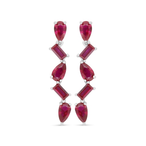 [EAR01RUB00000C484] Sterling Silver 925 Earring Rhodium Plated Embedded With Ruby Corundum 