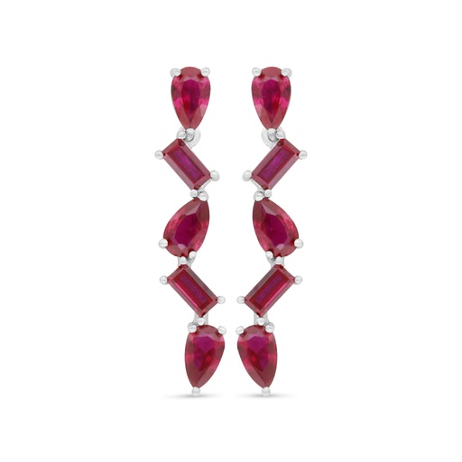 [EAR01RUB00000C484] Sterling Silver 925 Earring Rhodium Plated Embedded With Ruby Corundum 