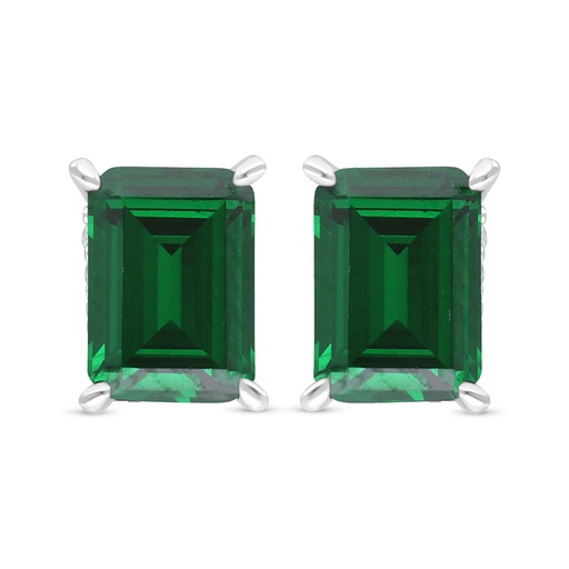 [EAR01EMR00WCZC485] Sterling Silver 925 Earring Rhodium Plated Embedded With Emerald Zircon And White Zircon