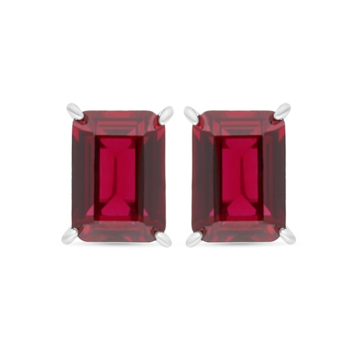 [EAR01RUB00WCZC485] Sterling Silver 925 Earring Rhodium Plated Embedded With Ruby Corundum And White Zircon